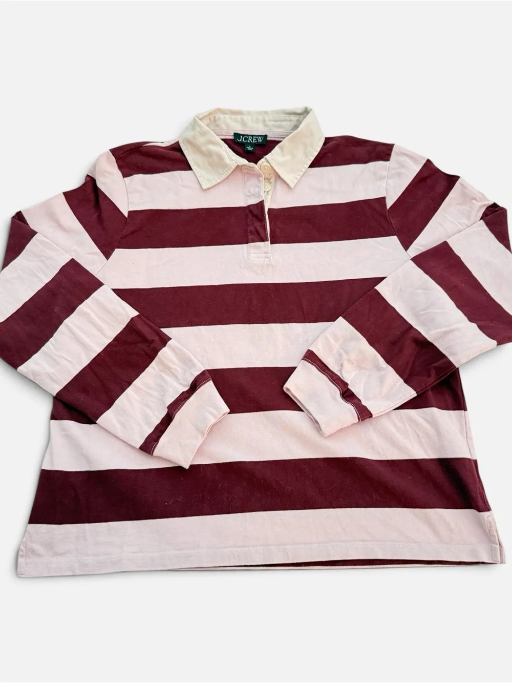 J. Crew Premium Weight Classic Striped Rugby Shirt Ruby Red/Ice Size Large